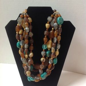 Stone Necklace BOHO Green Brown Faux Statement